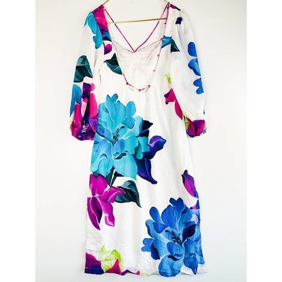 Anthropologie Maeve Printed Midi Dress Women’s Size 8 Floral Ballon Sleeve - Picture 7 of 7